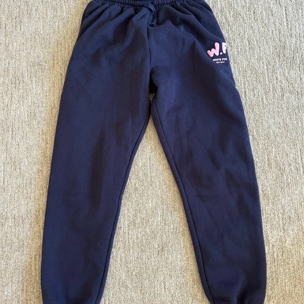 White fox Navy Sweatpants with Pink Logo